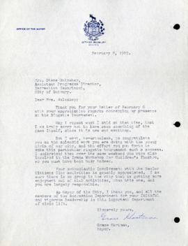 Letter to Mrs. Diana Mulcahey from Mayor Grace Hartman